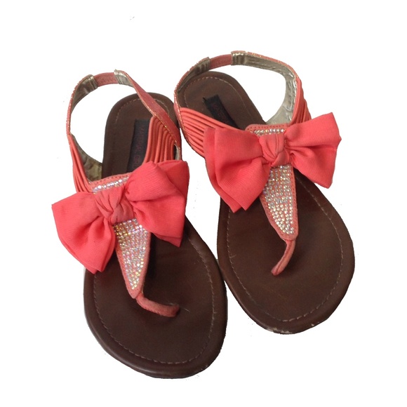 Material Girl Shoes - Material Girl Pink salmon bow studded sandals 6.5